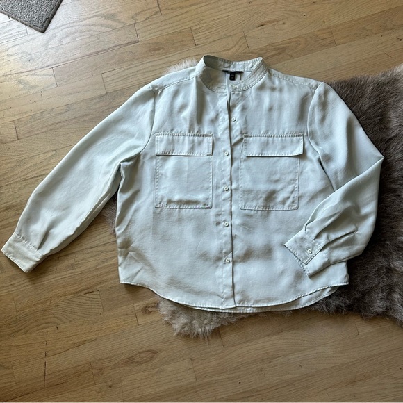 Express Light Seafoam Green Button Down Top - Size Medium - Collarless - Picture 1 of 4